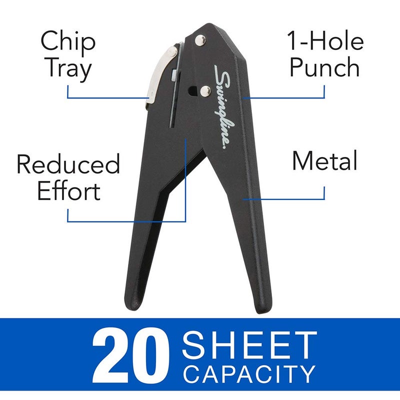 Swing Line 1 Hole Punch, 20 Sheet Capacity Hole Puncher, Low Force Plier Paper Punch, Black & Silver (74017) (Pack of 6) - Image 2